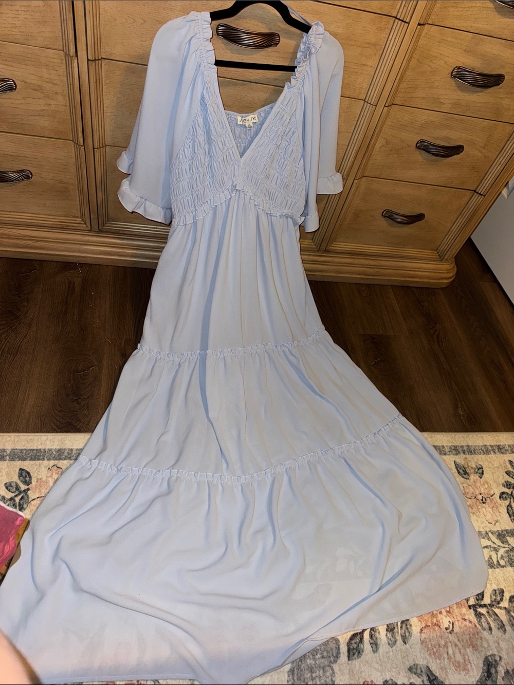 Light Blue Women's Maxi Dress with Smocked Bodice
